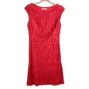 Sue Wong Dress Womens Size 8 Orange Floral Lace Mini Sheath Cocktail Formal